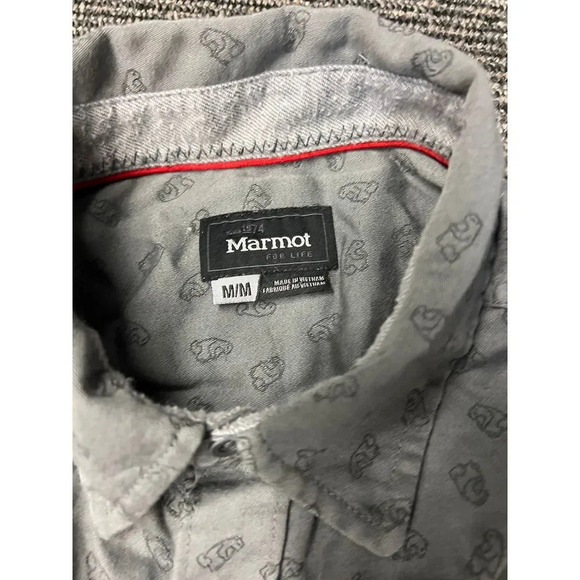 Marmot Men’s casual Gray Button-Down Shirt with Cute Animal Print Long Sleeve - Picture 4 of 5